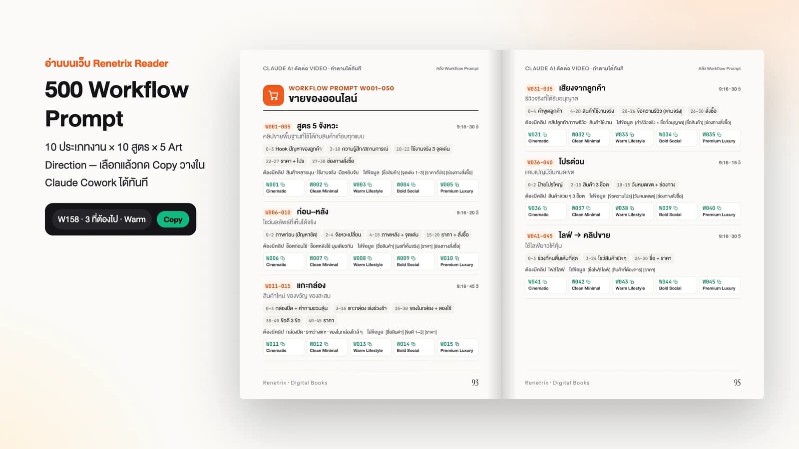ตัวอย่างหน้าในเล่ม: Prompt ขายของออนไลน์และตัดช่วงเงียบ กด Copy ได้