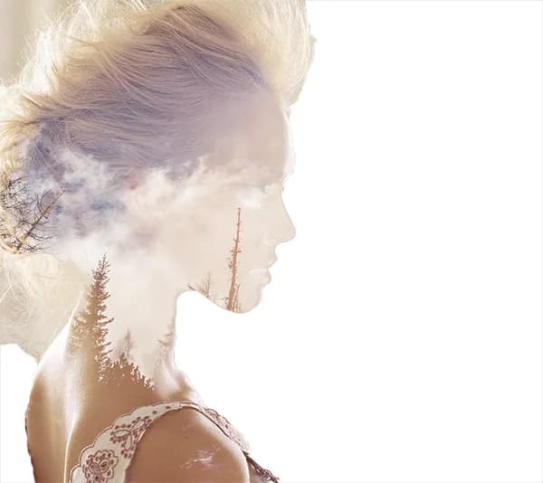 ผลงานผู้เรียน Digital Art ภาพซ้อน double exposure ใบหน้ากับภูมิทัศน์