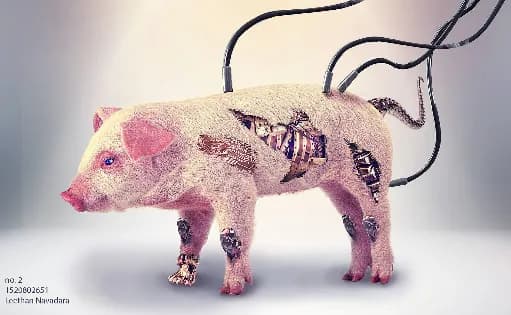 ผลงานผู้เรียน Digital Art หมูกลไกแบบ photo manipulation