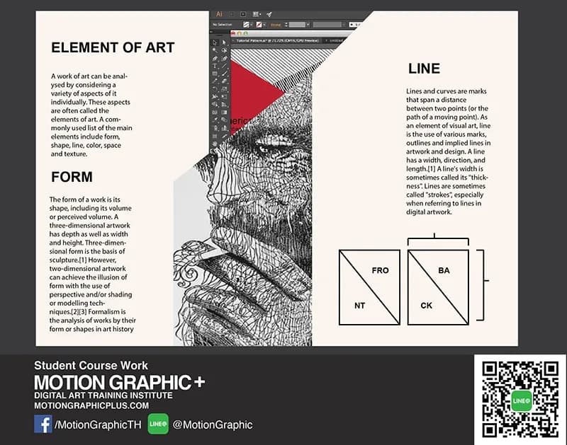 ผลงานผู้เรียน Editorial Design หน้าอธิบาย Line และ Form