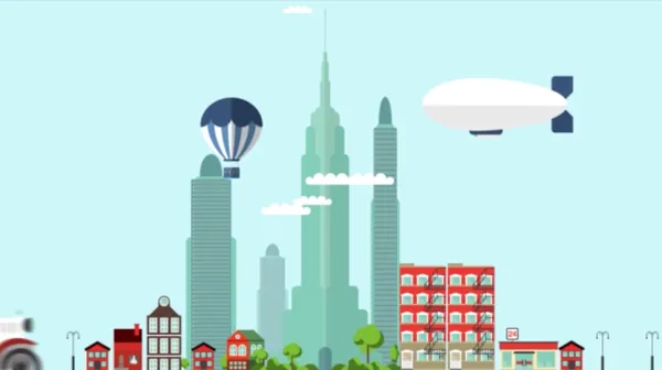 ผลงานผู้เรียน Infographic Motion Graphic ฉากเมืองและบอลลูน